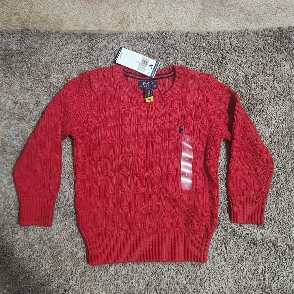 Polo by Ralph Lauren Red Cable-Knit Cotton Sweater